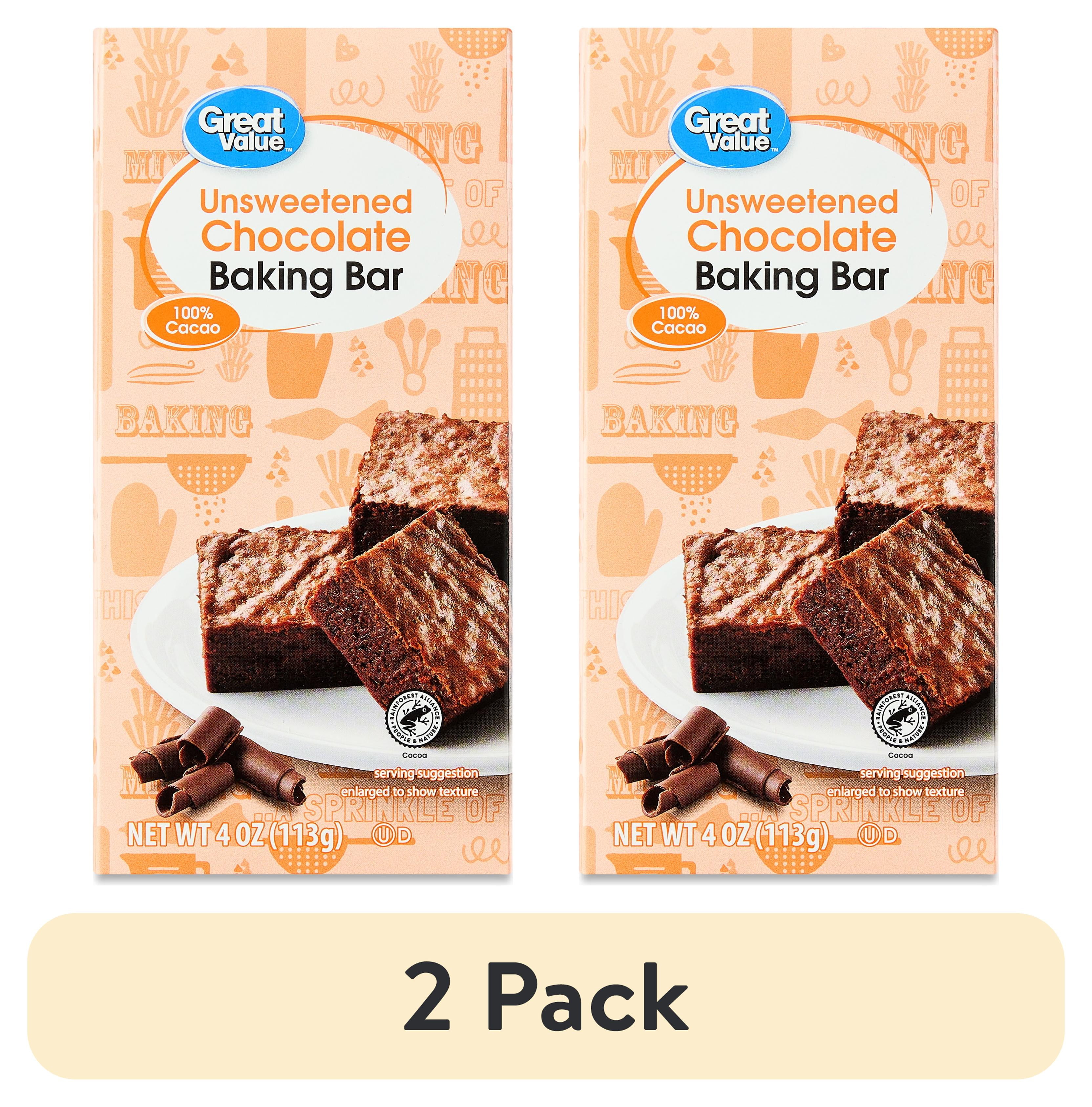 (2 pack) Great Value Unsweetened Chocolate Baking Bar, 4 oz
