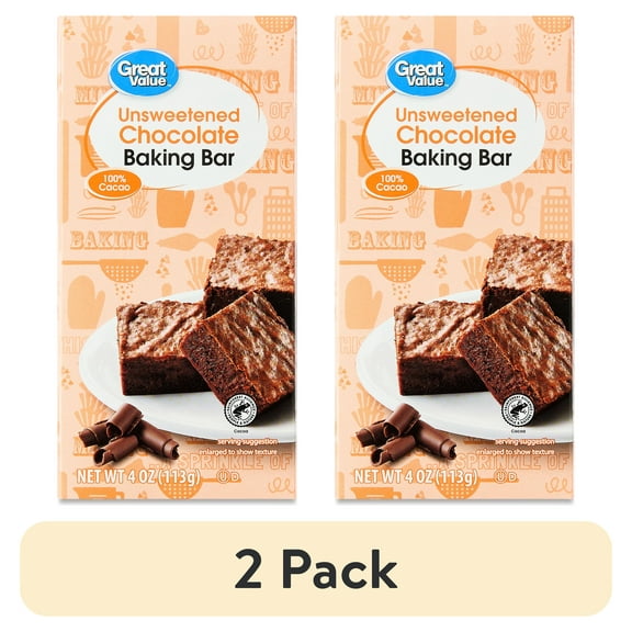 (2 pack) Great Value Unsweetened Chocolate Baking Bar, 4 oz