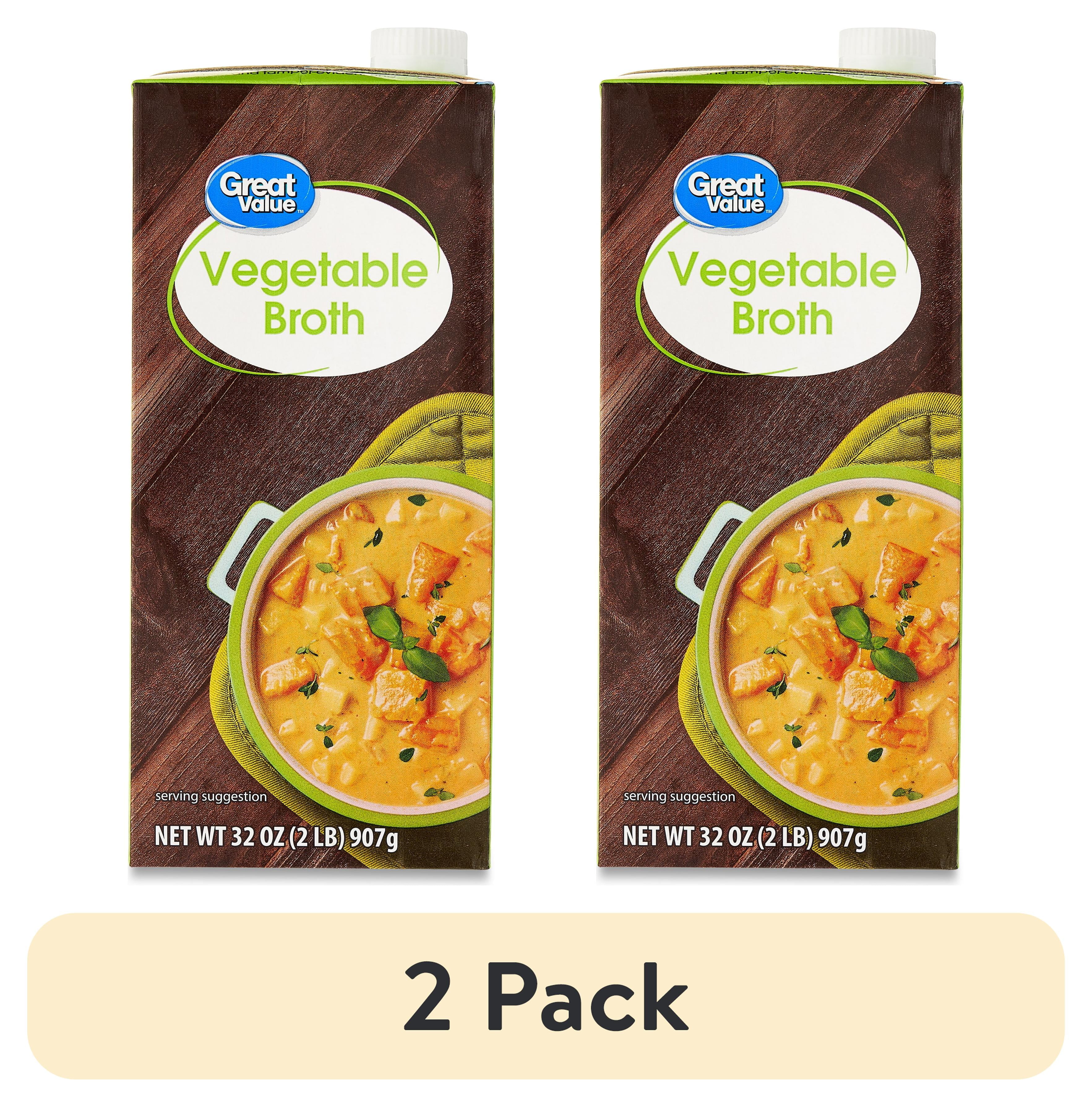 (2 pack) Great Value Gluten-Free Vegetable Broth, 32 oz Carton, Shelf-Stable, No Allergens