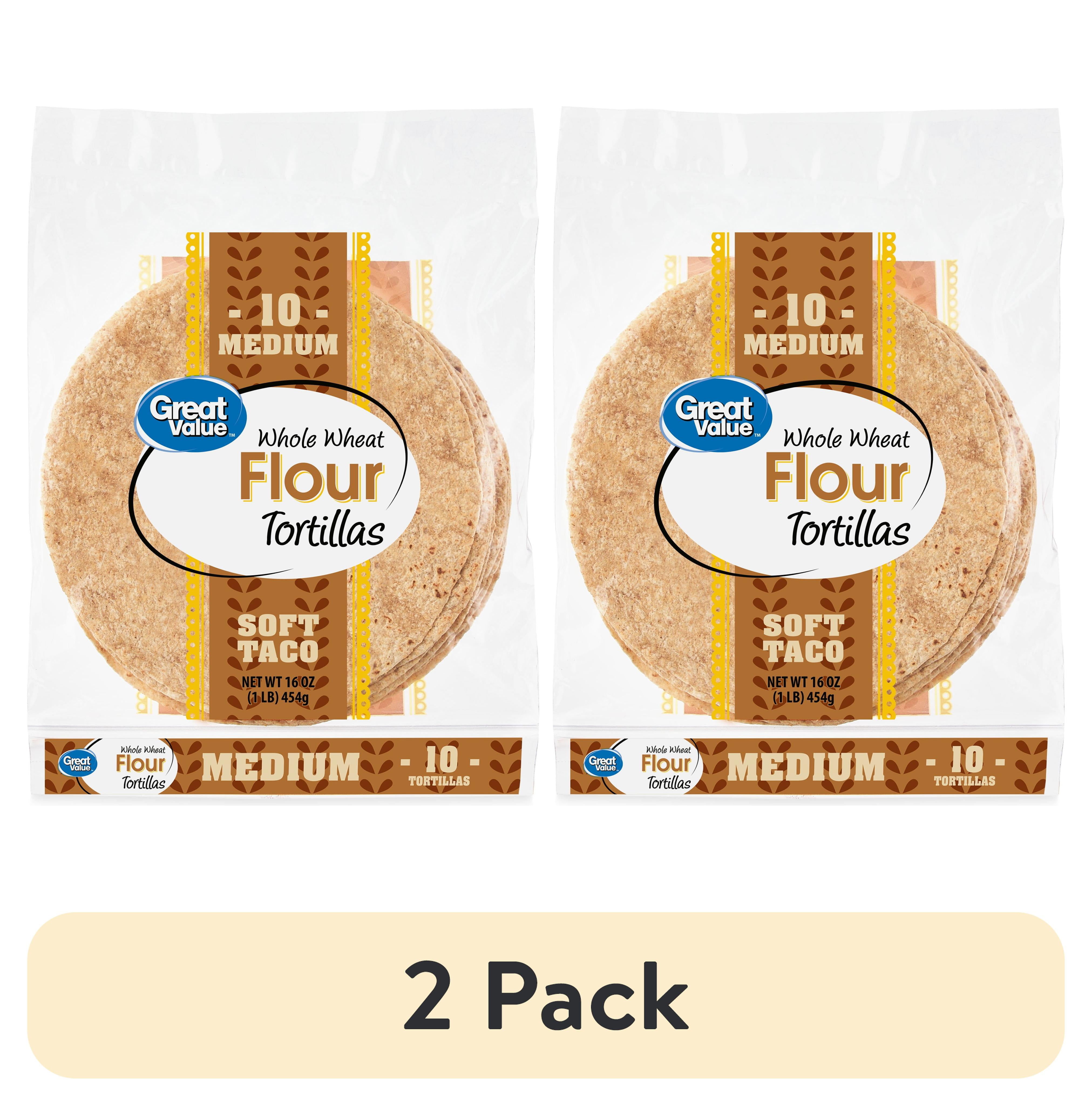 (2 pack) Great Value Whole Wheat Soft Taco Flour Tortillas, 16 oz, 10 Count