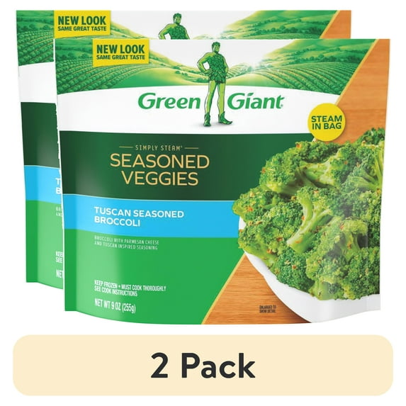 (2 pack) Green Giant Simply Steam Tuscan Seasoned Broccoli, 9 oz Bag (Frozen Vegetables)