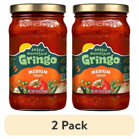 (2 pack) Green Mountain Gringo Medium Salsa 16oz, Gluten-Free Certified, Non-GMO Project Verified