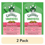2 pack Greenies Feline Smartbites Salmon Flavor Skin & Fur Health Cat Treats, 2.1 oz Pack