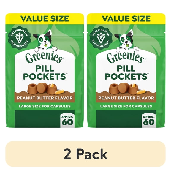 (2 pack) Greenies Large Dog Pill Pockets Peanut Butter Flavor 15.8 oz