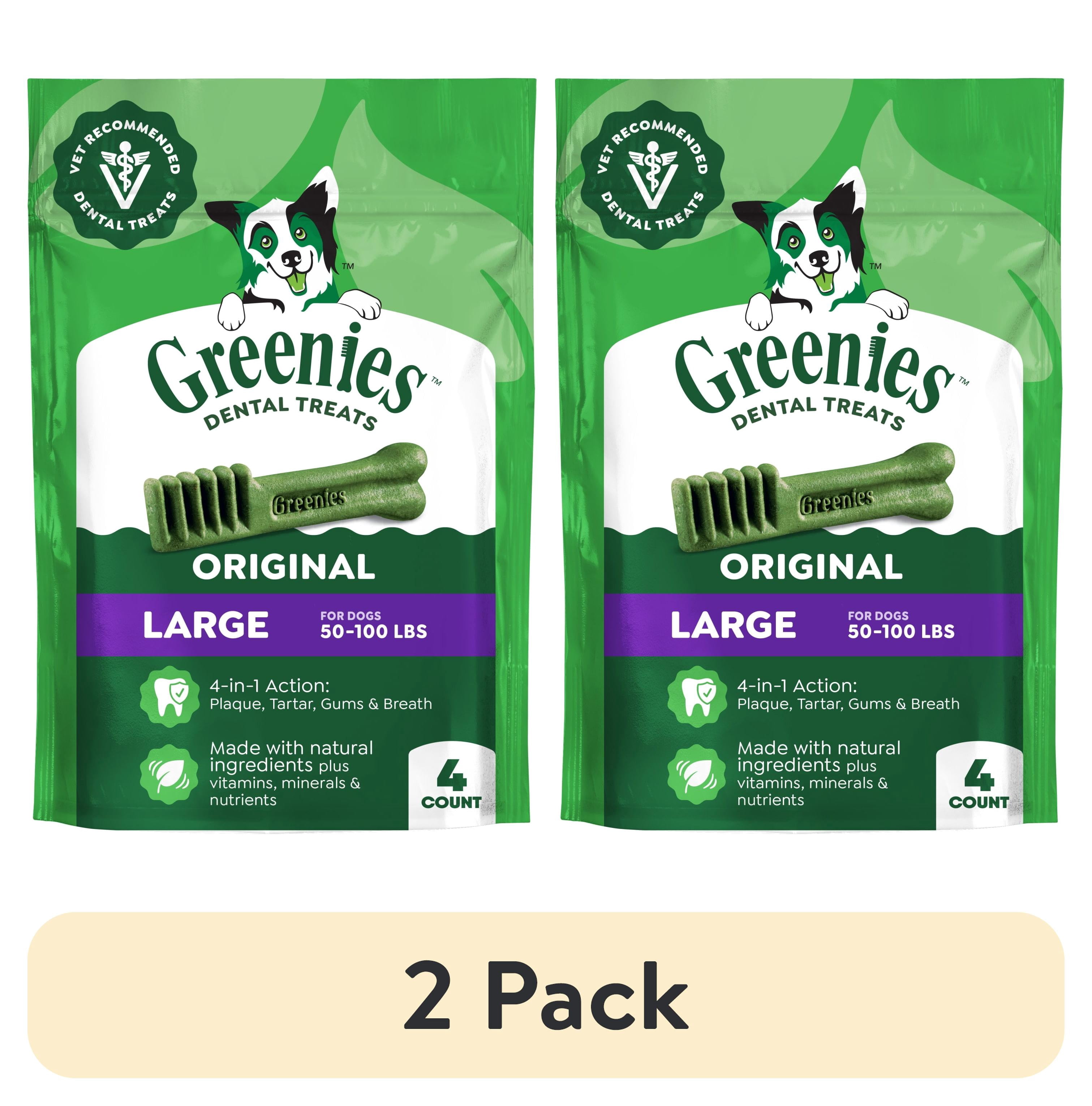 (2 pack) Greenies Original Flavor Adult Natural Dental Dog Treats Large Size, 6 oz Pack (4 Count)