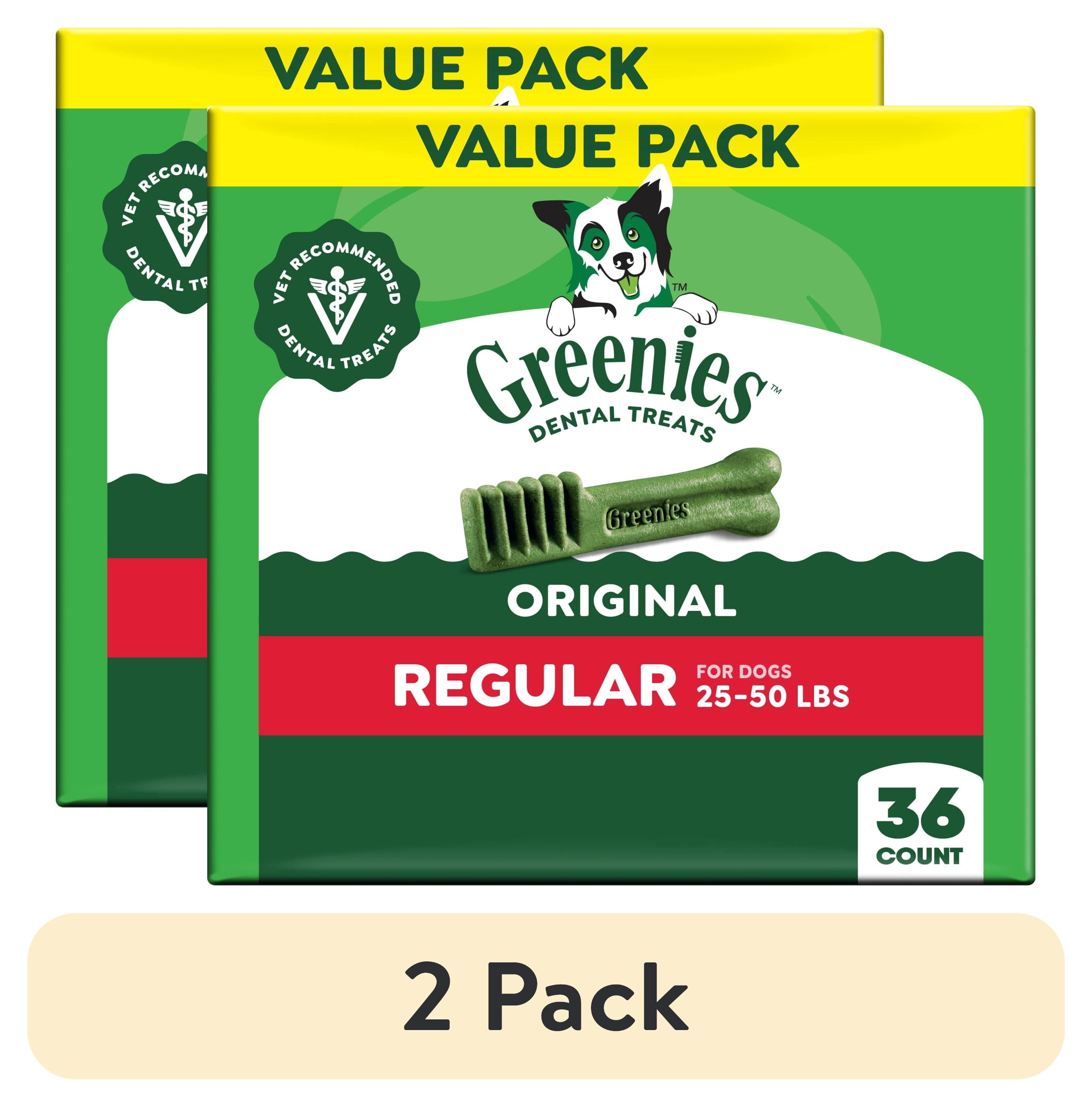 (2 pack) Greenies Original Flavor Natural Dental Dog Treats, Regular Size, 36 oz Pack, 36 Count