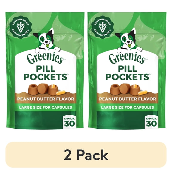 (2 pack) Greenies Pill Pockets Peanut Butter Flavor Dog Treats Large 7.9 oz Pouch