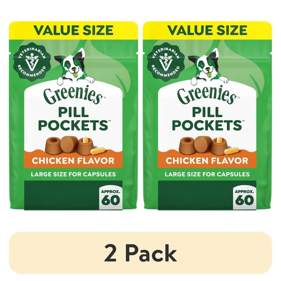 (2 pack) Greenies Pill Pockets for Dogs, Chicken Flavor, Large Size, Soft Dog Treats, 15.8 oz Pouch