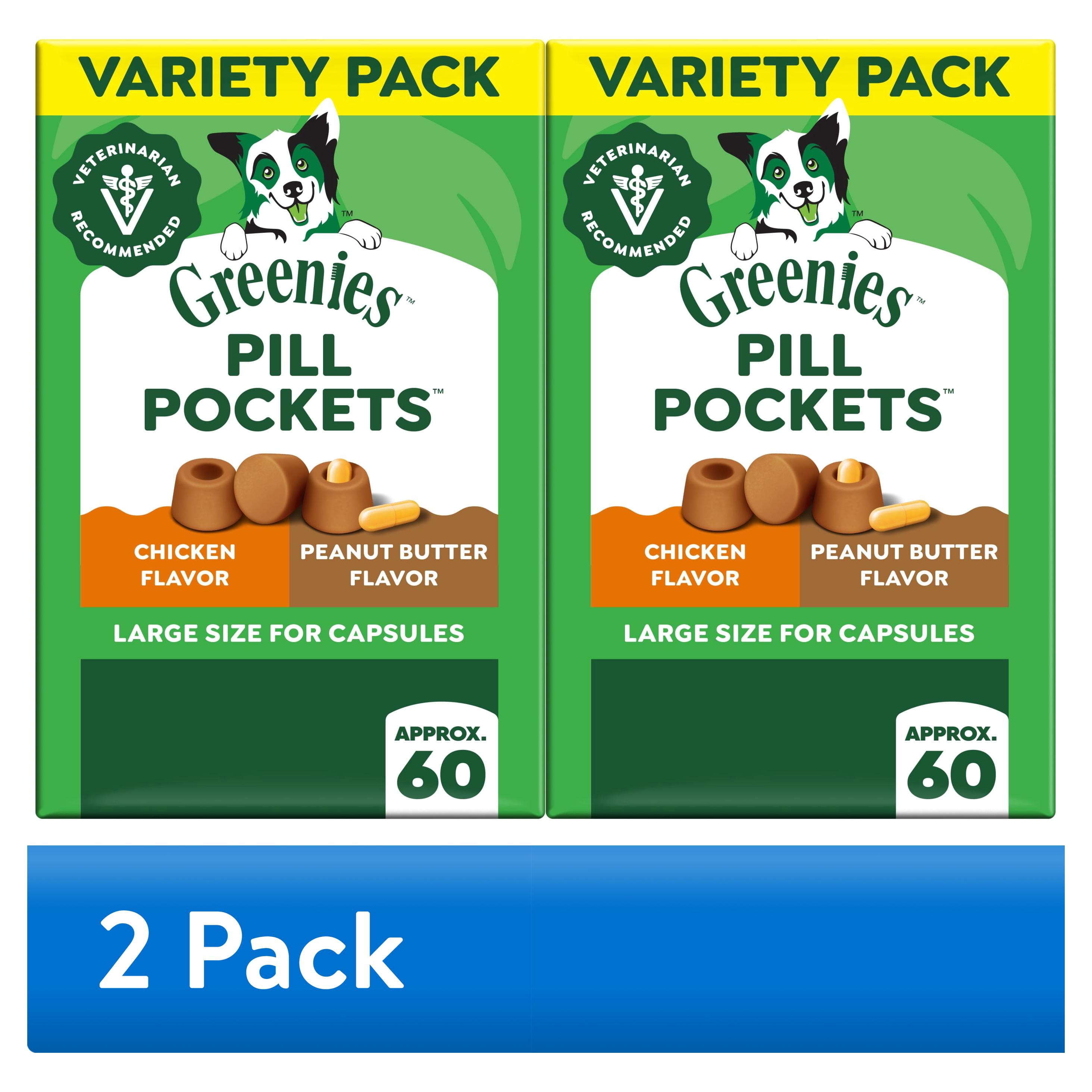 (2 pack) Greenies Pill Pockets for Dogs, Variety Pack, Large Size Soft Dog Treats, (2) 7.9 oz Pouches