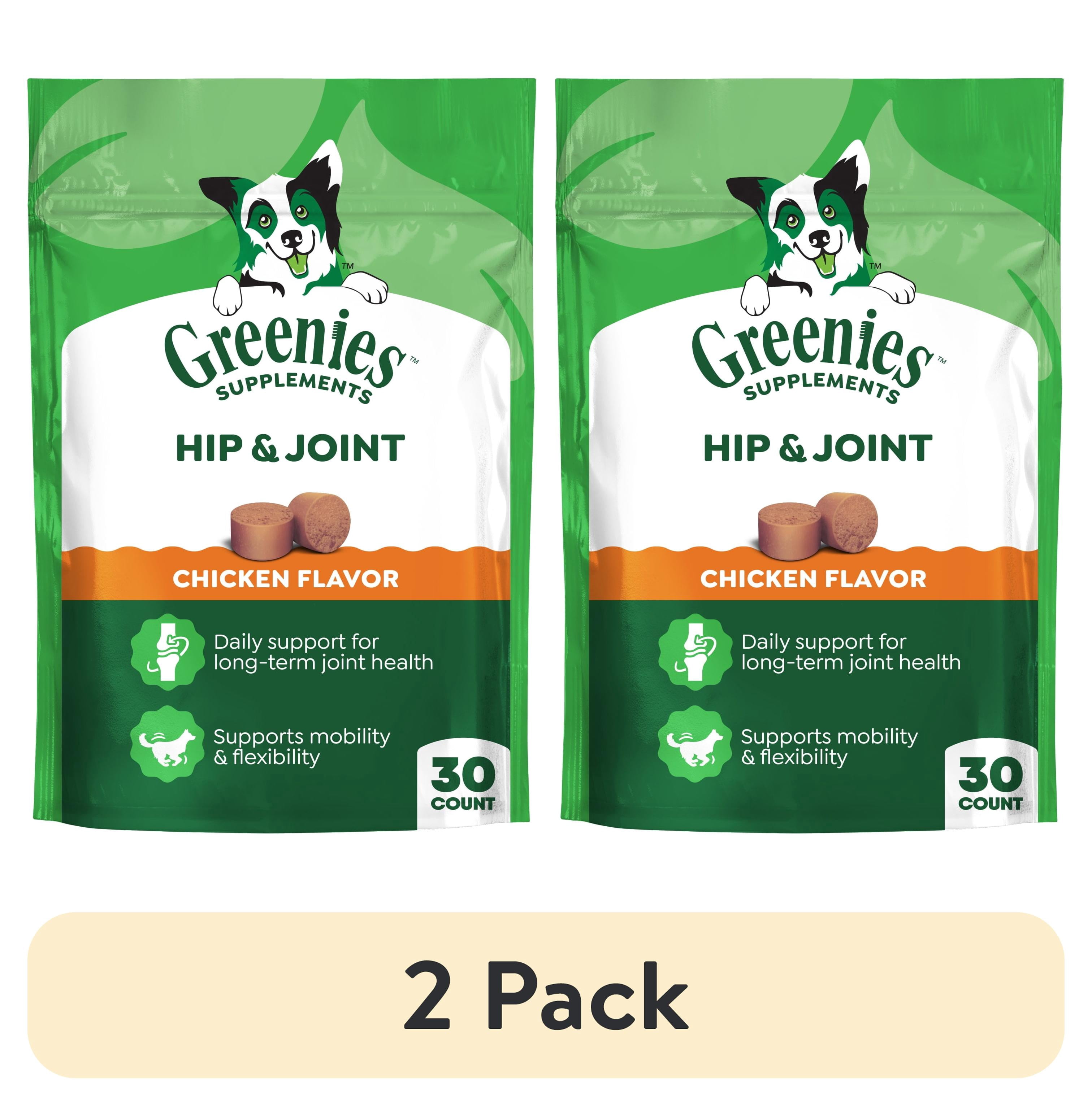 (2 pack) Greenies Supplements Chicken Flavor Hip and Joint Chews for Dogs, 6.08 oz Pouch, 30 Count
