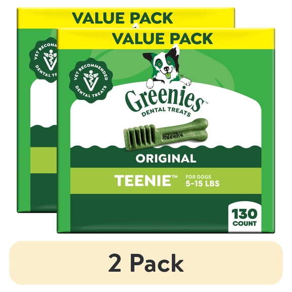 (2 pack) Greenies Teenie Size Original Flavor Adult Natural Dental Dog Treats, 130 Count