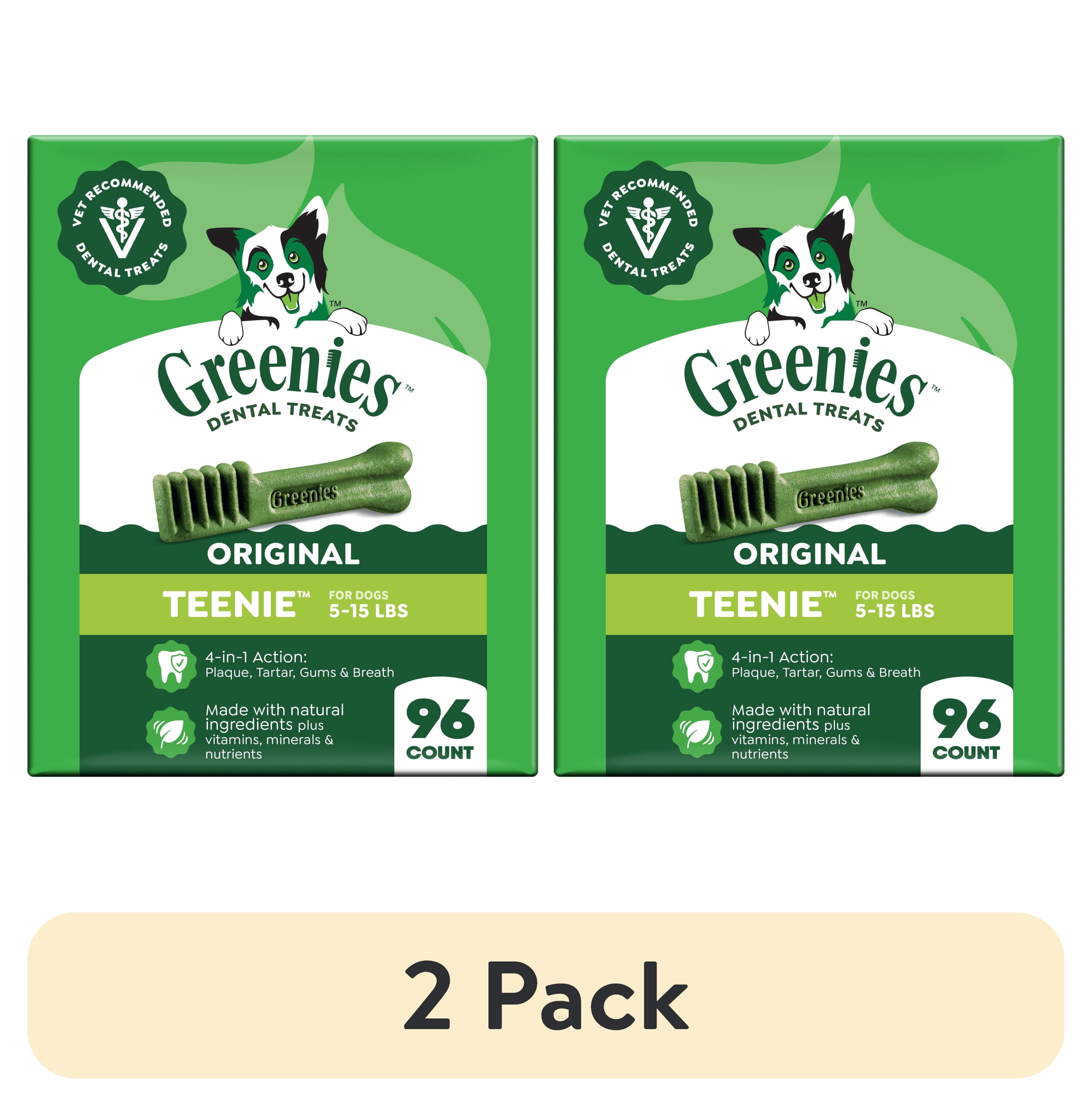 (2 pack) Greenies Original Flavor Adult Natural Dental Dog Treats Teenie Size, 27 oz Pack (96 Count)