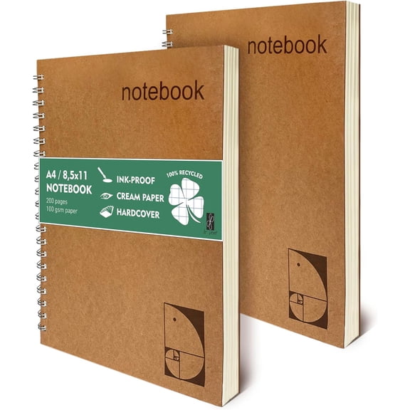 2 pack Grid Paper Large Spiral Notebook 8.5 x 11 with 100gsm Thick Paper - Square Graph Quad Ruled Notebooks for Math, Science, Engineering - 200 Pages of Lay Flat, Ink Proof Paper - A4