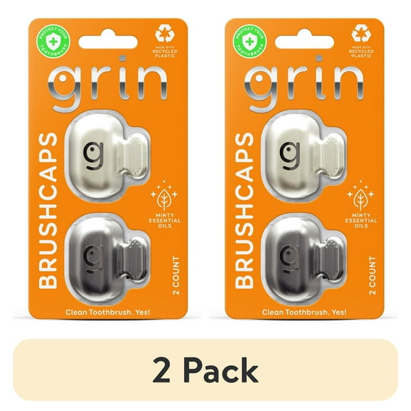 (4 pack) Grin Brushcaps Adult - 2 Count Toothbrush Cover