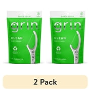 (2 pack) Grin Clean Flosspyx - 75 ct - Dental Floss Picks, Flossers, Super Strong Floss, For Tight Teeth, Minty Fresh, Made with Recycled Plastic