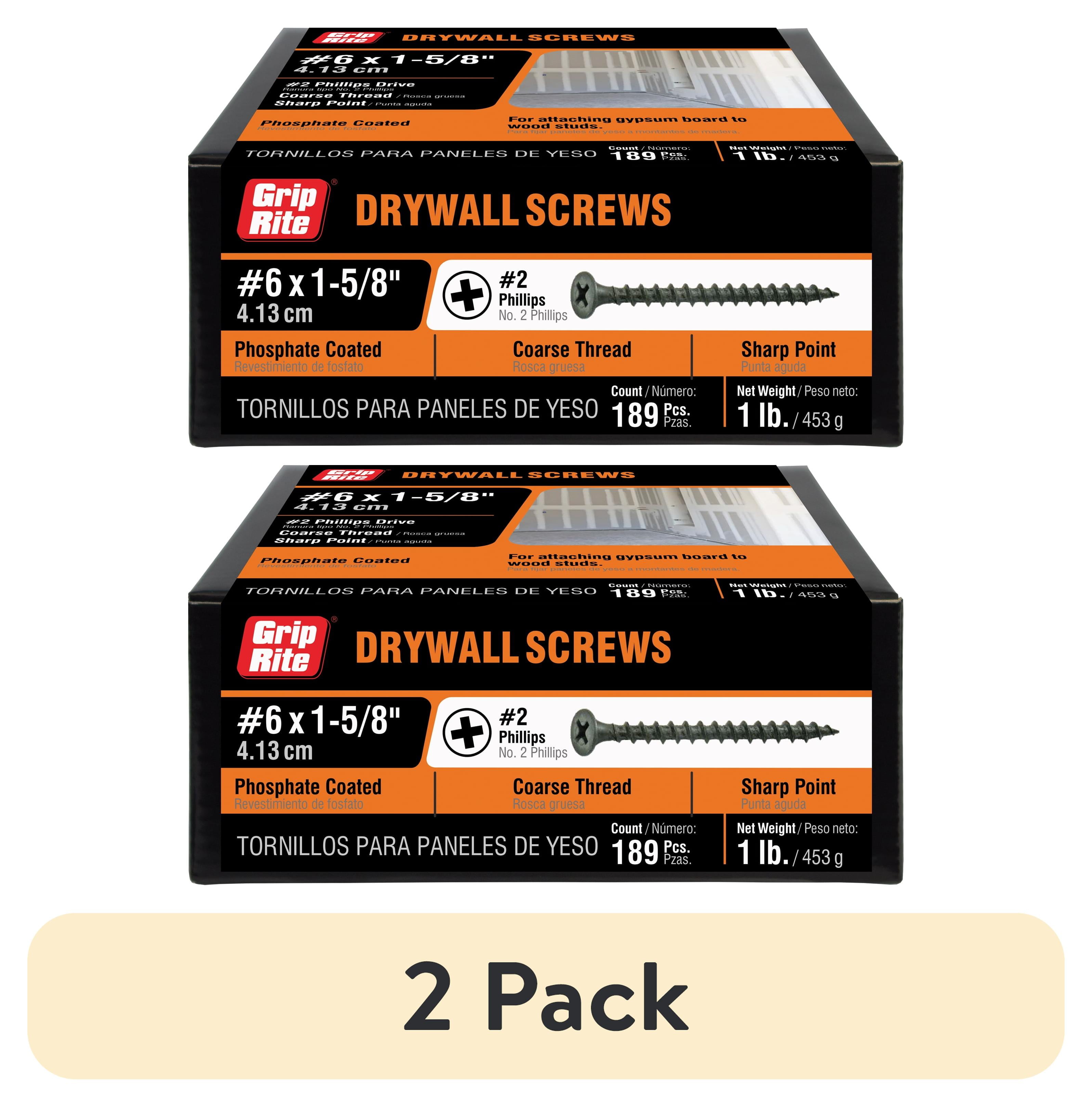 (2 pack) Grip-Rite #6 x 1-5/8 in. Phillips Bugle-Head Coarse Thread Sharp Point Drywall to Wood Screw 1 lb.