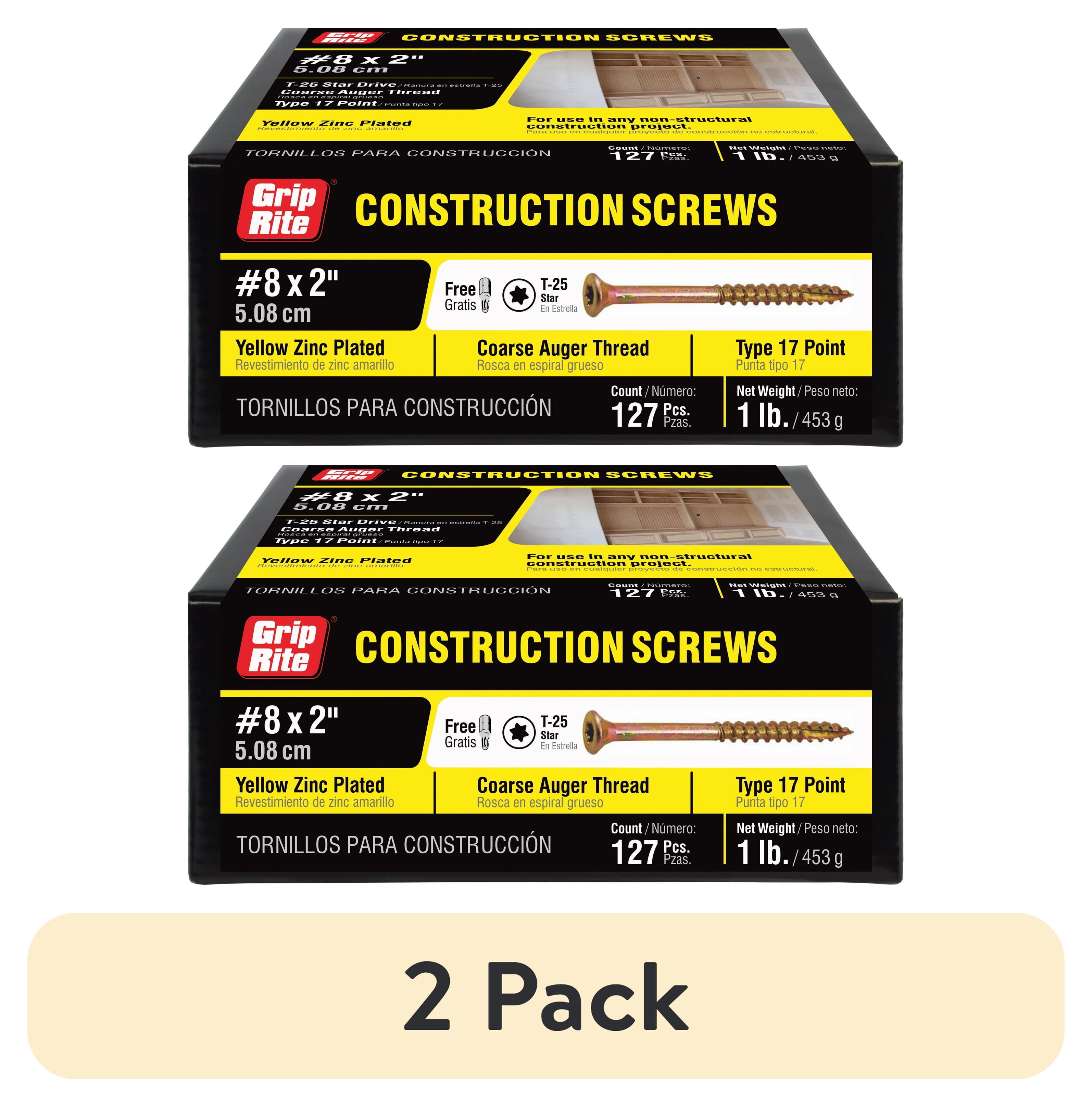 (2 pack) Grip-Rite #8 X 2 in. Star Drive Gold Construction Wood Screw 1lb.
