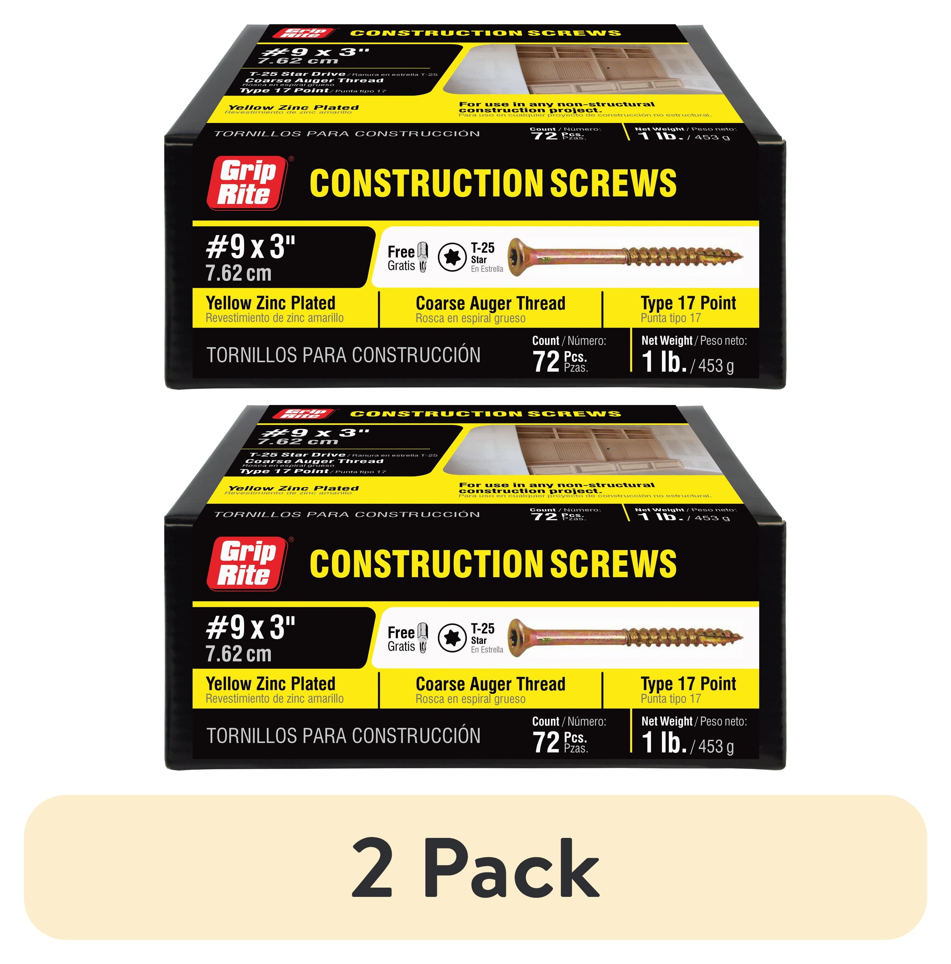 (2 pack) Grip-Rite #9 X 3 in. Star Drive Gold Construction Wood Screw 1 lb.