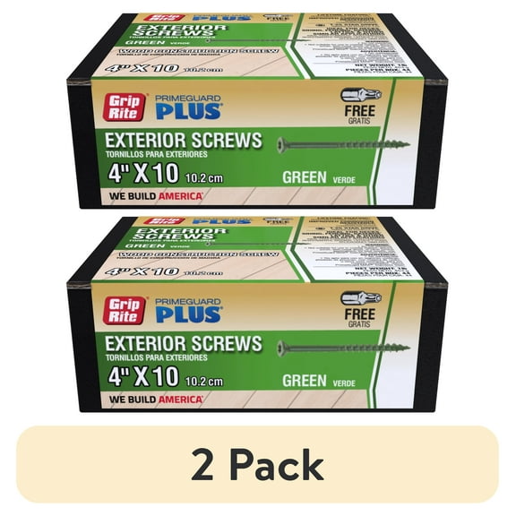 (2 pack) Grip-Rite PrimeGuard Plus #10 x 4 in. Green Wood to Wood Deck Screw 1lb.
