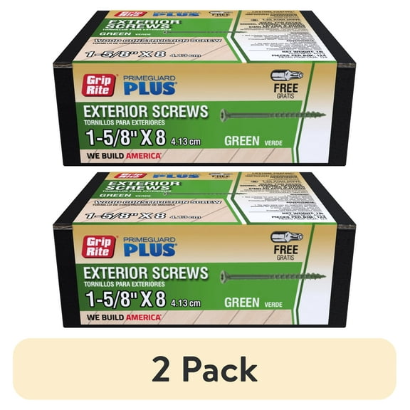 (2 pack) Grip-Rite PrimeGuard Plus #8 x 1-5/8 in. Green Wood to Wood Deck Screw 1 lb.