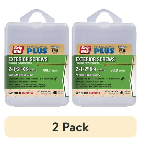 (2 pack) Grip-Rite PrimeGuard Plus #9 x 2-1/2 in. Gold Wood to Wood Deck Screw 40 CT