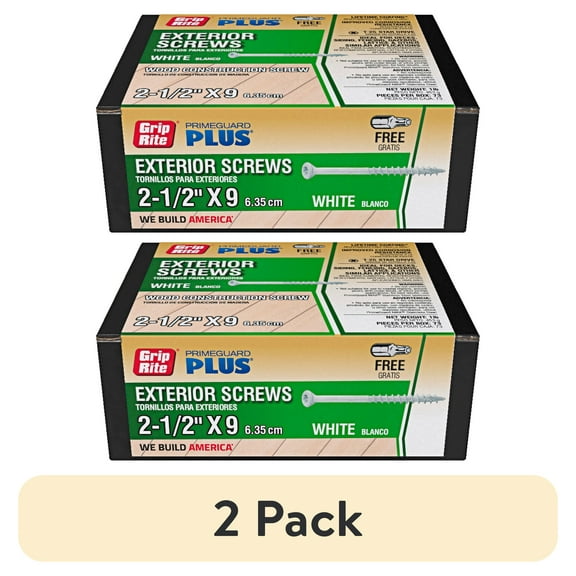 (2 pack) Grip-Rite PrimeGuard Plus #9 x 2-1/2 in. White Wood to Wood Deck Screw 1lb.