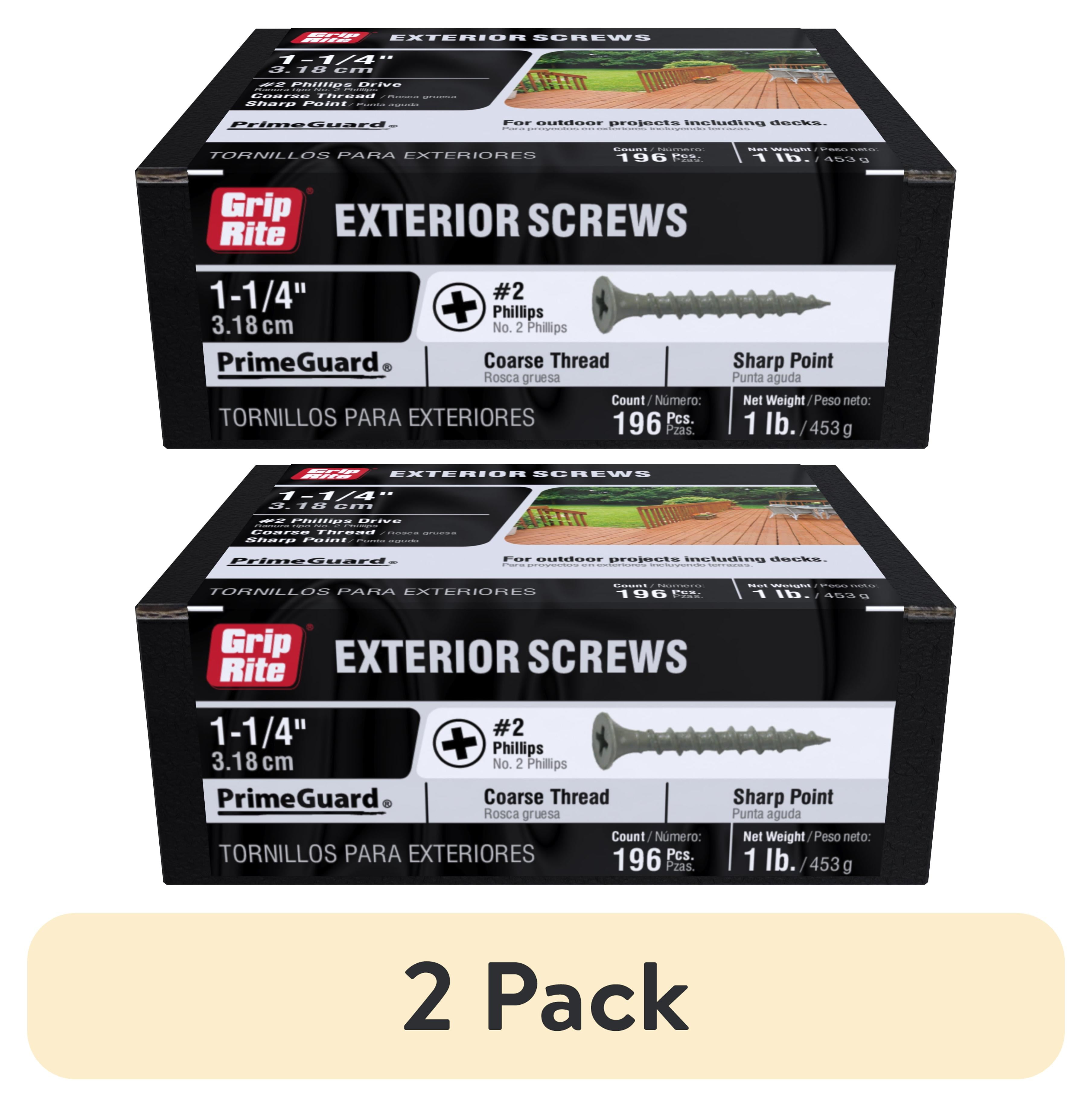 (2 pack) Grip-Rite PrimeGuard Ten #8 x 1-1/4 in. Wood to Wood Deck Screw 1 lb.