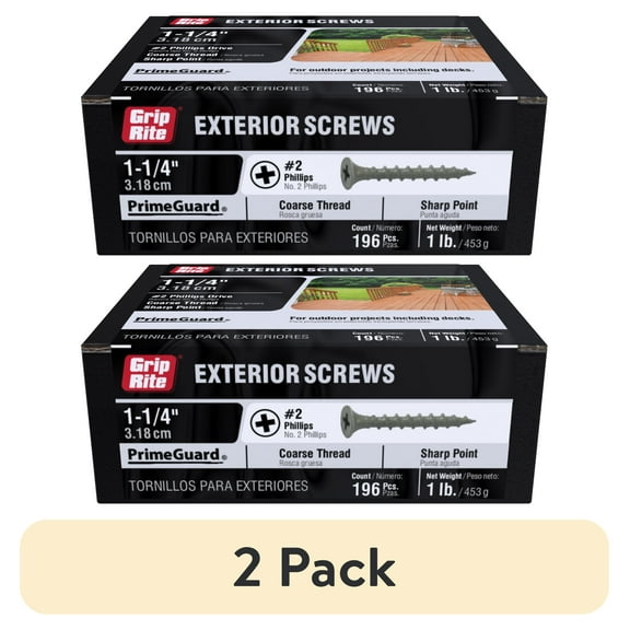 (2 pack) Grip-Rite PrimeGuard Ten #8 x 1-1/4 in. Wood to Wood Deck Screw 1 lb.