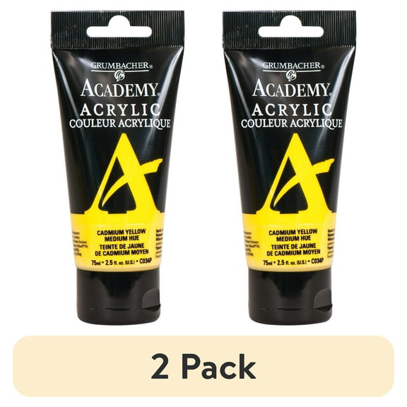 (2 pack) Grumbacher Academy Acrylic Paint Cadmium Yellow Medium 75ml Tube