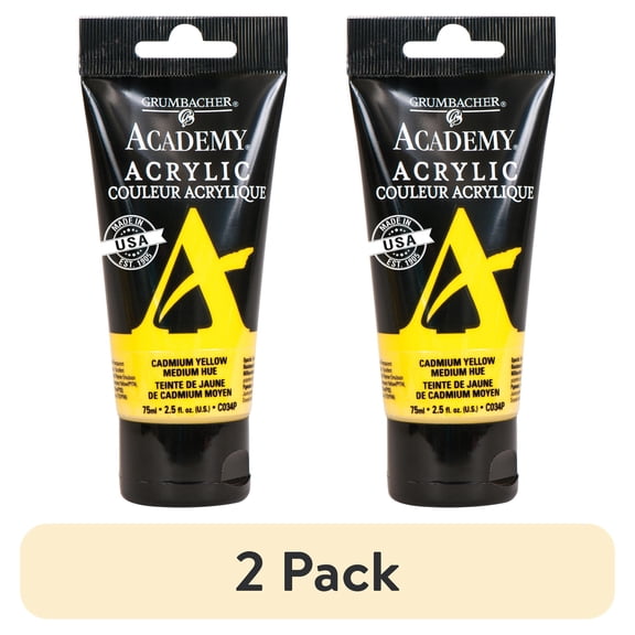 (2 pack) Grumbacher Academy Acrylic Paint Cadmium Yellow Medium 75ml