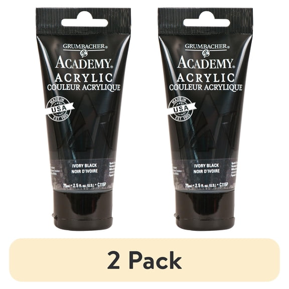(2 pack) Grumbacher Academy Acrylic Paint Ivory Black 75ml Tube - High Quality Art Supplies