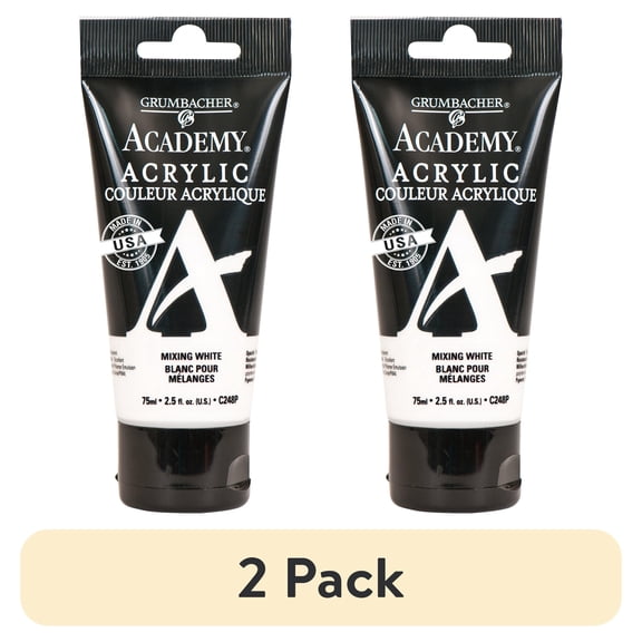 (2 pack) Grumbacher Academy Acrylic Paint Mixing White 75ml Tube - High Quality Student Grade, Made in