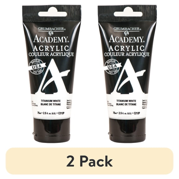 (2 pack) Grumbacher Academy Acrylic Paint Tube - Titanium White, 75ml