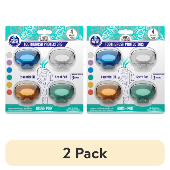 (2 pack) GuruNanda Brush Pod Toothbrush Protector Cover Cap- Various Colors - 4 Count