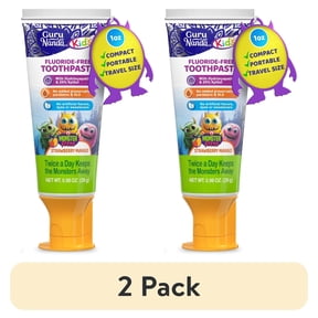 (2 pack) GuruNanda Kids Fluoride-Free Toothpaste with 2% Hydroxyapatite & 25% Xylitol, Strawberry Mango Flavor, Travel Size, 0.98 oz