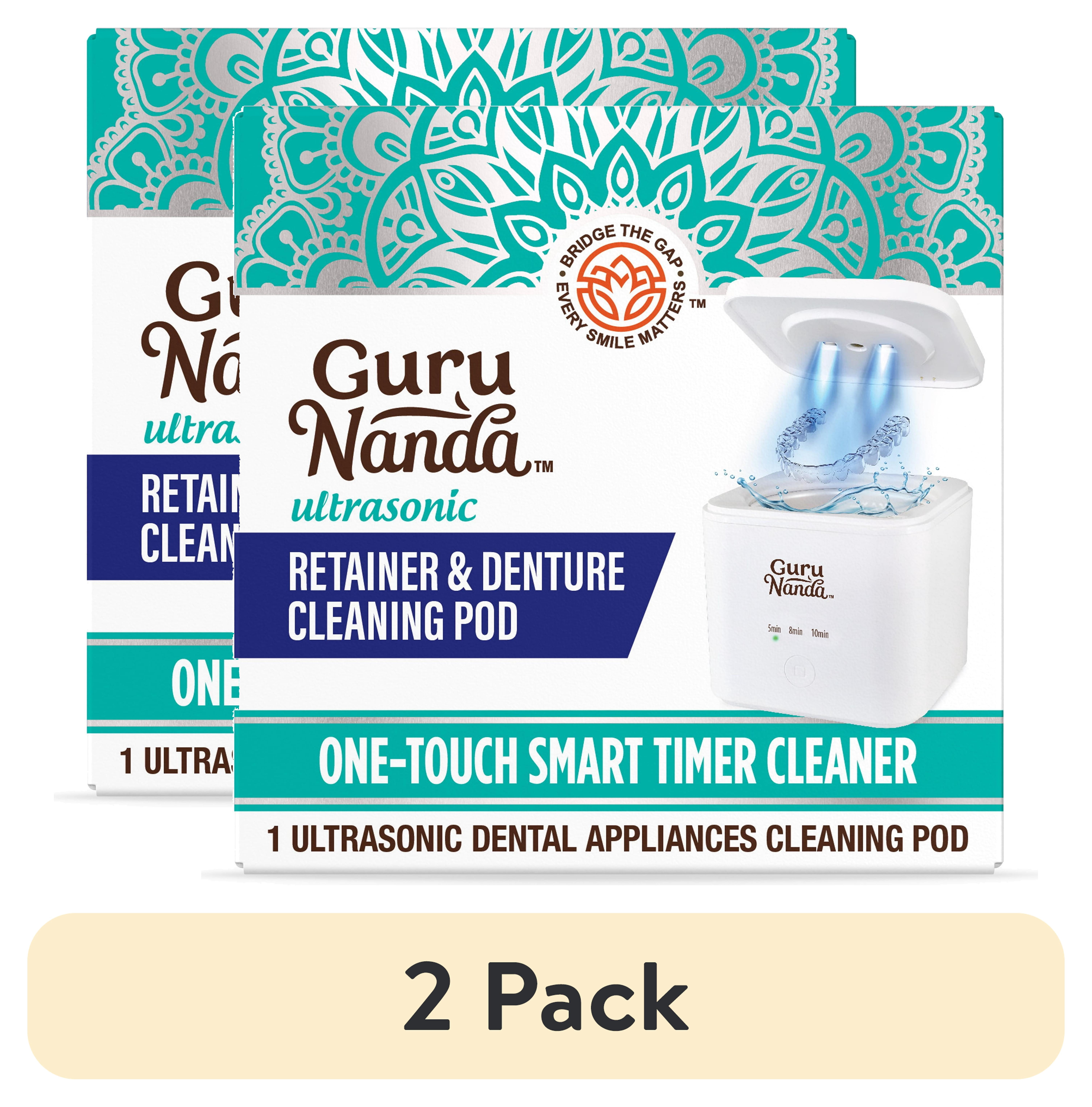 (2 pack) GuruNanda Retainer & Aligner Cleaning Pod for Retainers, Dentures, Mouthguards, Aligners- 3 Modes, 45kHz Ultrasonic Cleaner, 190 ml Capacity