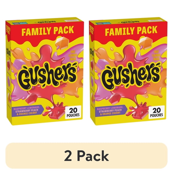 (2 pack) Gushers Fruit Flavored Snacks, 20 Pouches, Family Pack, 16 oz