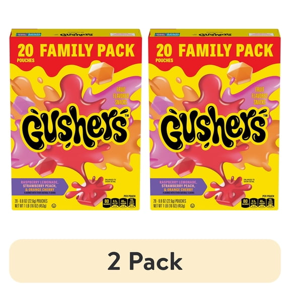 (2 pack) Gushers Fruit Flavored Snacks, 20 Pouches, Family Pack, 16 oz