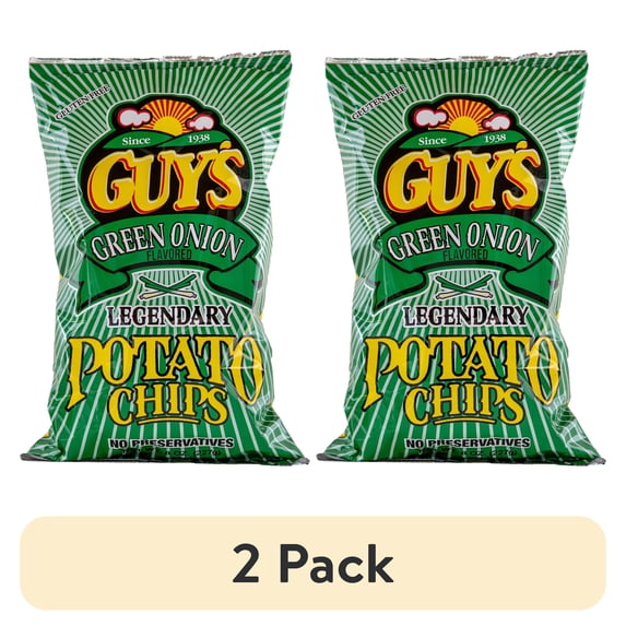 (2 pack) Guy s Snacks Green Onion Bag Potato Chips, 8oz