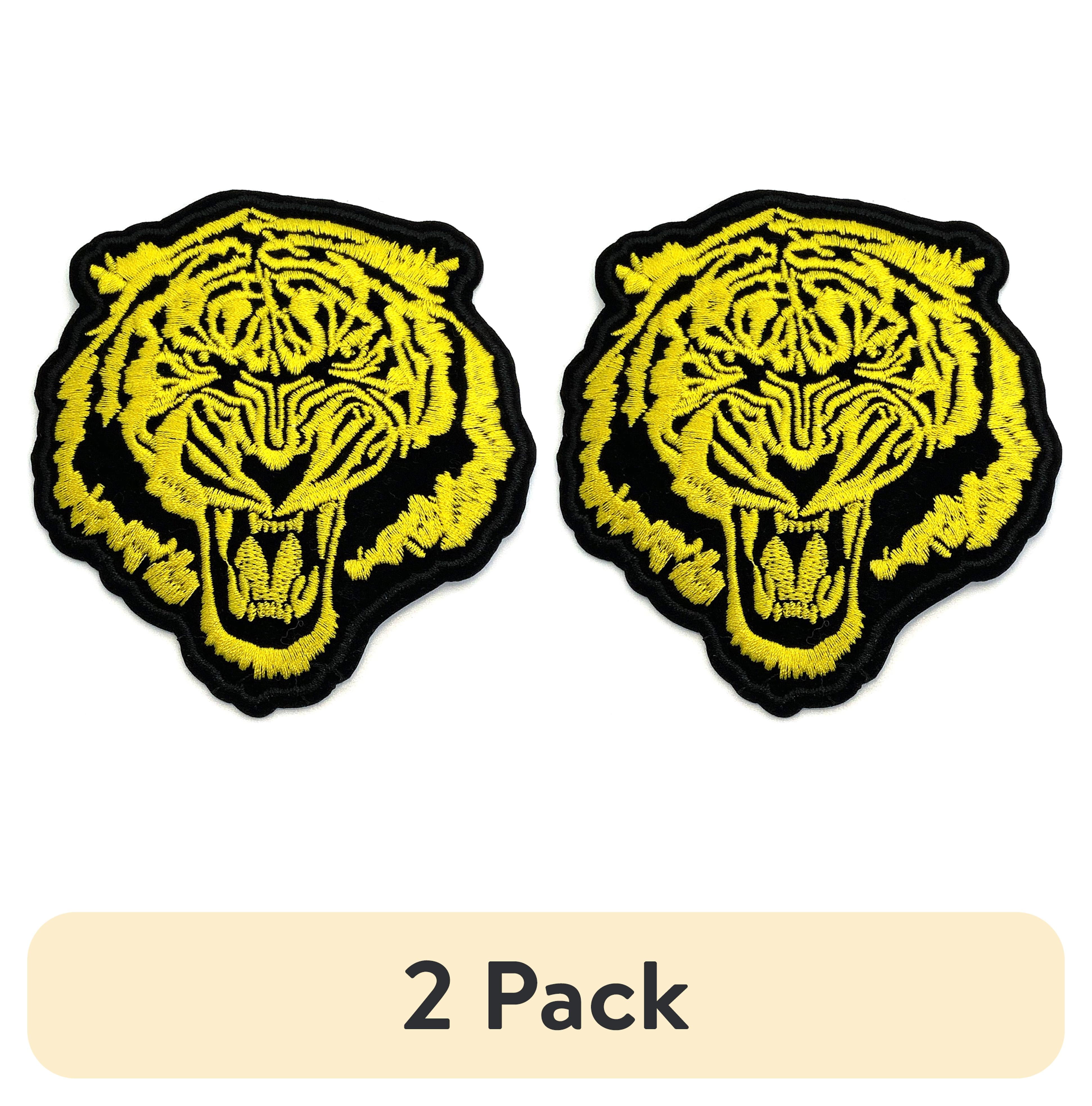 (2 pack) Gwen Studios Black and Yellow Fighting Tiger Embroidered Iron-on Patch Applique, 4" x 3.75"