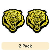 (2 pack) Gwen Studios Black and Yellow Fighting Tiger Embroidered Iron-on Patch Applique, 4" x 3.75"