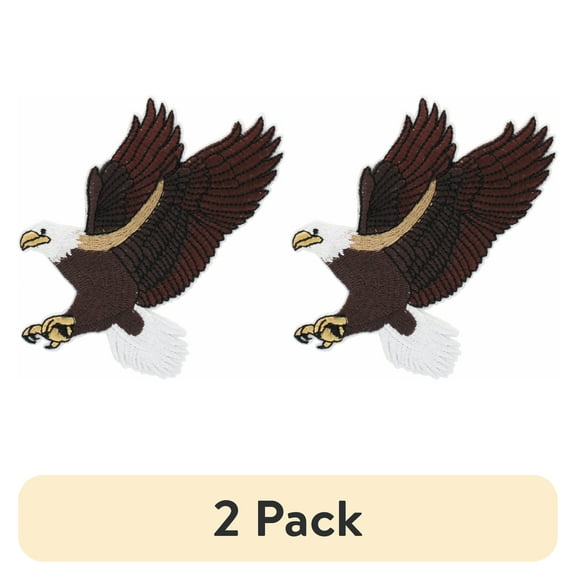 (2 pack) Gwen Studios Embroidered American Eagle Iron-on Patch Applique, Brown, 2.8" x 4.25"