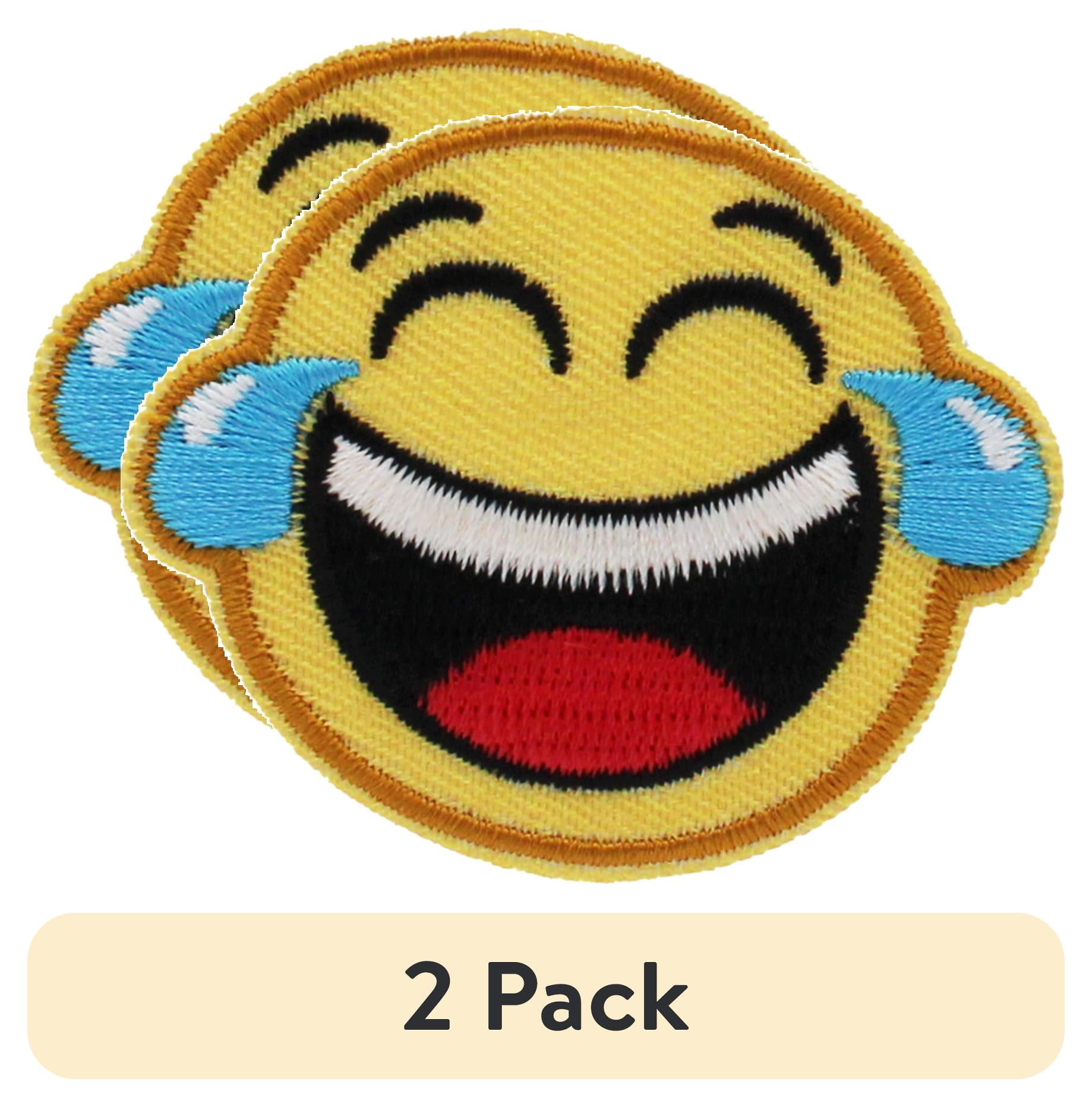(2 pack) Gwen Studios Embroidered Brown and Yellow Emoji Iron-on Patch Applique Set, 1.75", 4PC