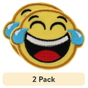 (2 pack) Gwen Studios Embroidered Brown and Yellow Emoji Iron-on Patch Applique Set, 1.75", 4PC