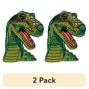 (2 pack) Gwen Studios Embroidered Green T-Rex Dinosaur Iron-on Patch Applique, 2.6" x 3.5"