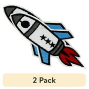 (2 pack) Gwen Studios Embroidered White Rocket Iron-on Patch Applique, 3.1" x 2.6"