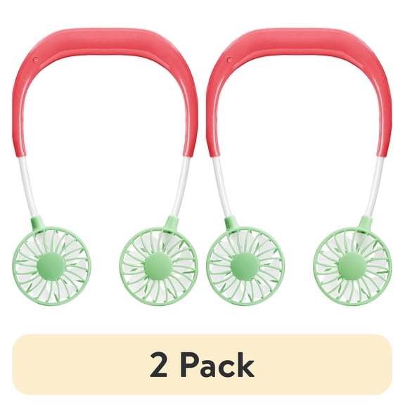 (2 pack) H-GLO Portable Neck Fan with LED Lights, Rechargeable, 3 Speeds, White, 1-Pack