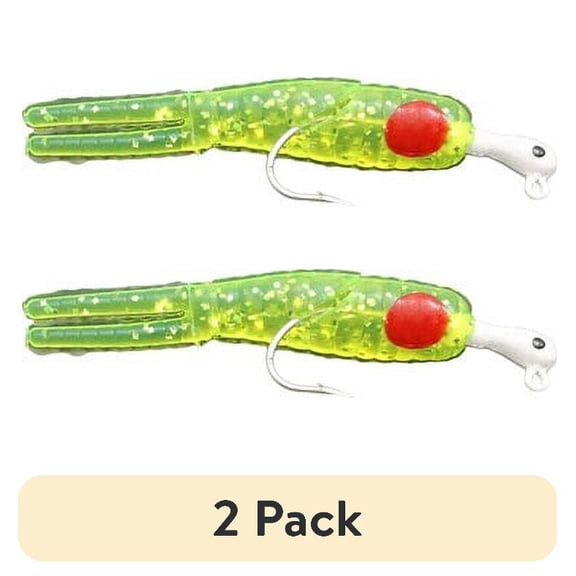 (2 pack) H&H Sparkle Beetle Jig Double Rig Sofbait, Clear, Glitter, & Chartreuse, 1/4 oz