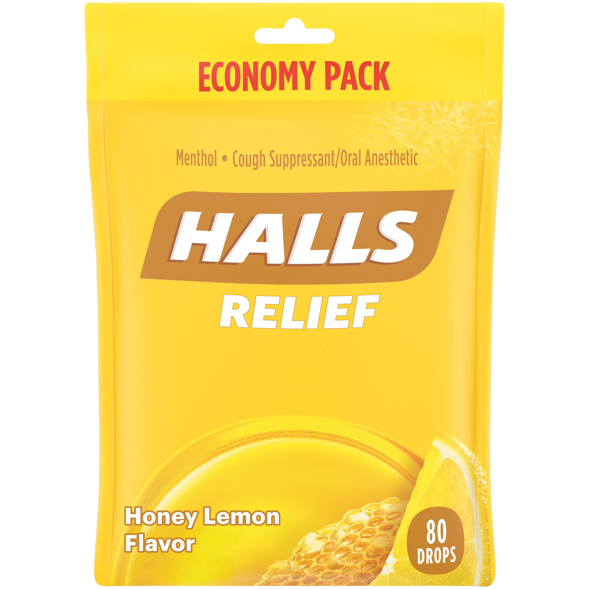 (2 pack) HALLS Relief Honey Lemon Cough Drops, Economy Pack, 80 Drops