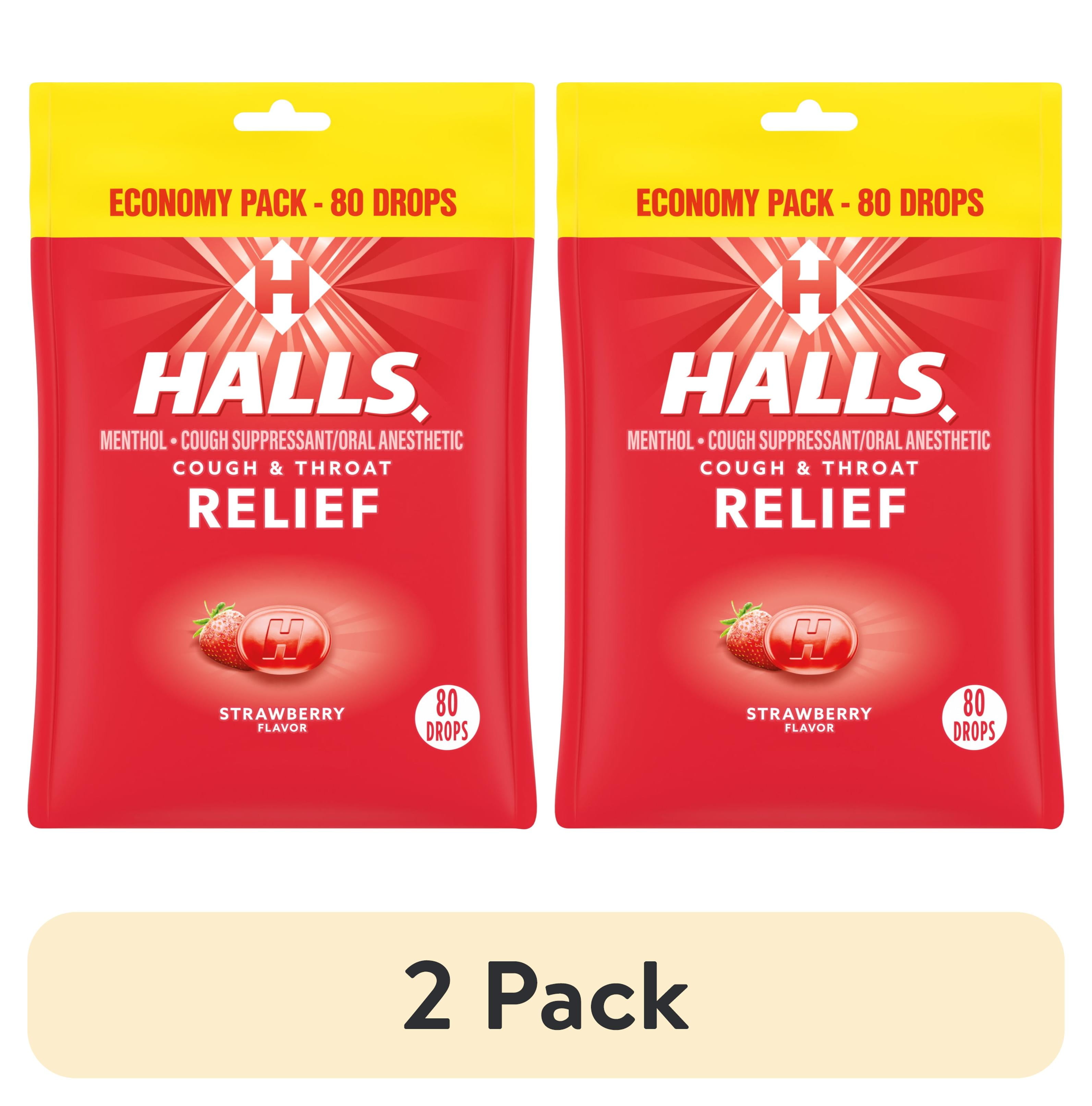 (2 pack) HALLS Relief Strawberry Cough Drops, Economy Pack, 80 Drops